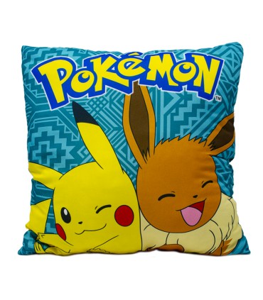 Cojín Pokémon Pikachu y Eevee | 40cm x 40cm | Nintendo Pokémon | Licencia Oficial