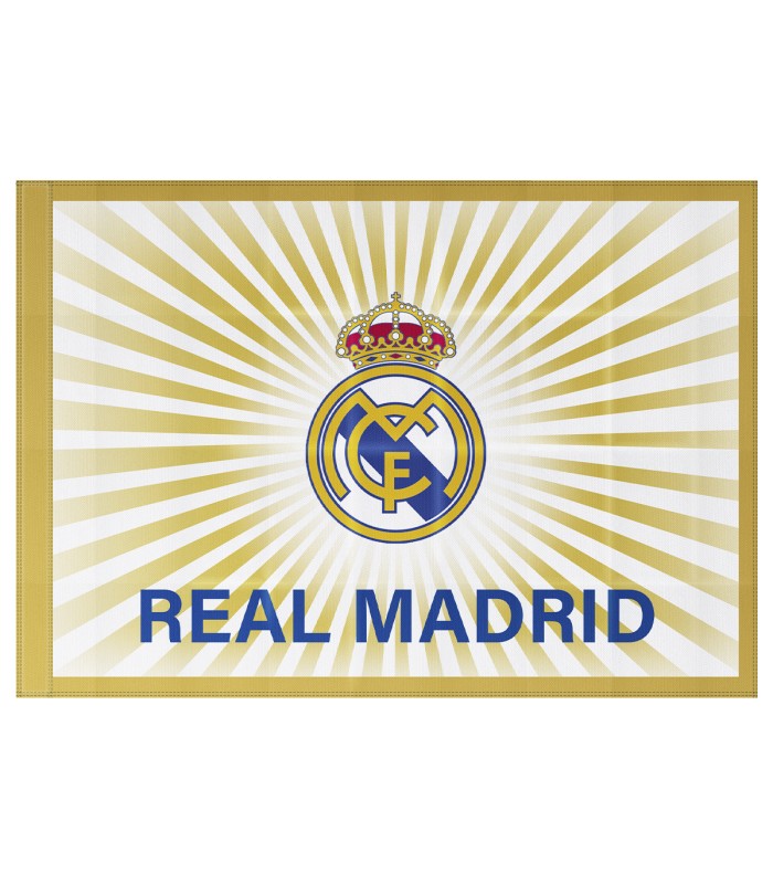 Bandera oficial del Real Madrid Club de Fútbol | 150 x 100 cm - Escudo del Real Madrid y bordes Dorados