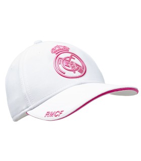 Gorra Real Madrid - Escudo Rosa fosforito | Gorra Blanca Adulto Unisex - Producto Oficial