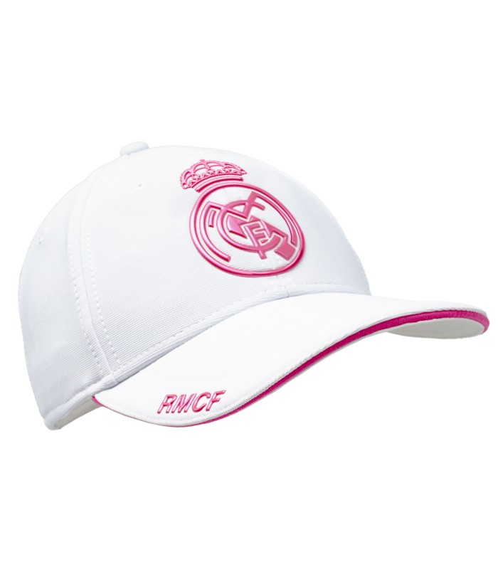 Gorra Real Madrid - Escudo Rosa fosforito | Gorra Blanca Adulto Unisex - Producto Oficial
