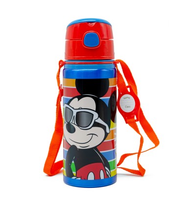 Cantimplora Alumino Infantil Mickey Mouse| Cantimplora con Cuerda Extensible Aluminio 600 ml | Libre de BPA