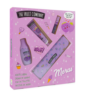 The Fruit Company Set Pack Regalo Mora, Aceite Labial, Crema de Manos, Colonia Eau de Toilette, Neceser de Mano. Edición Navidad