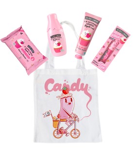 The Fruit Company Set Pack Regalo Fresa y Nata | Tote Bag Diseño, Aceite Labial, Crema de Manos, Colonia y Toallitas Húmeda