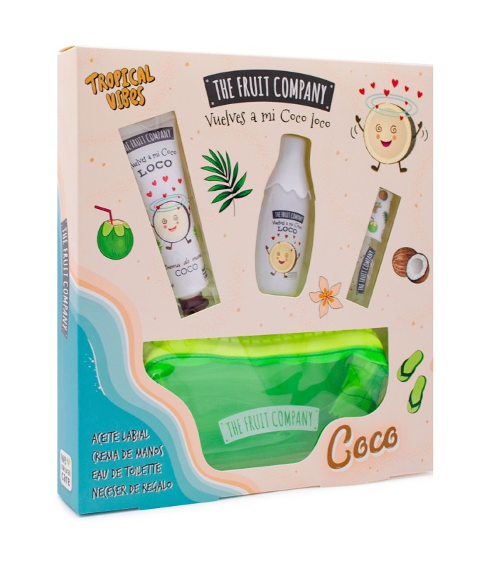 The Fruit Company Set Pack Regalo Summer COCO Aceite Labial, Crema de Manos, Colonia Eau de Toilette + Neceser de Mano.