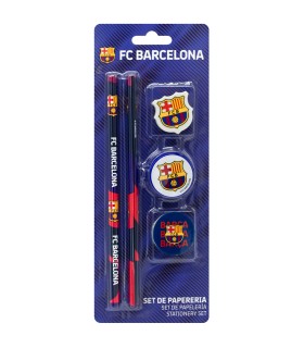 Set de Papelería Oficial FC Barcelona con Lápices, Gomas y Sacapuntas – Material Escolar Azul y Grana