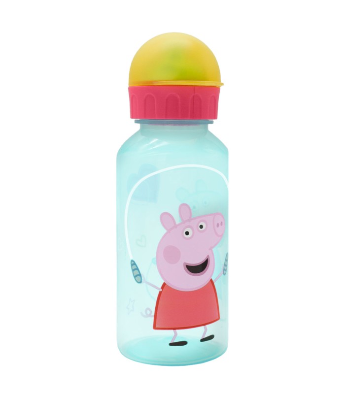 Botella de plástico Peppa Pig 370ml con diseño infantil y tapa antigoteo.