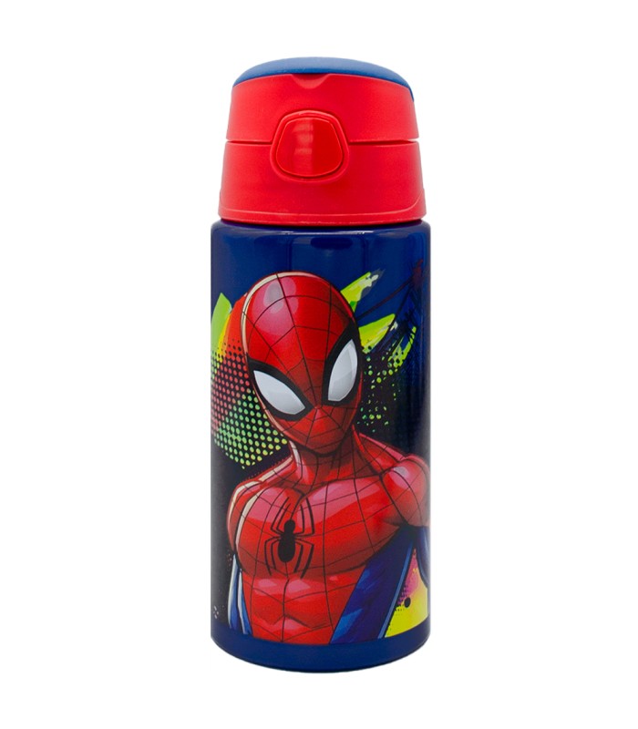 Botella Flip de Aluminio Spiderman 500ml | Cantimplora Infantil Reutilizable