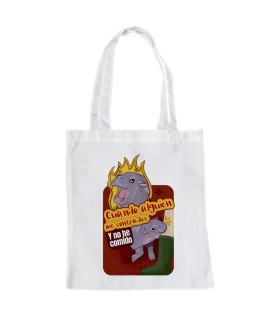 Moo Deng Bolsa de tela Blanca con bebé Hipopótamo con Hambre | Tote Bag Ilustraciones