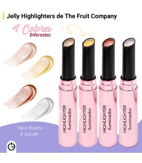 The Fruit Company Pack 4 Iluminadores Jelly Highlighter en Barra | Starlit Silver, Rosy Gem, Golden Girl y Brown Sugar | Brillo