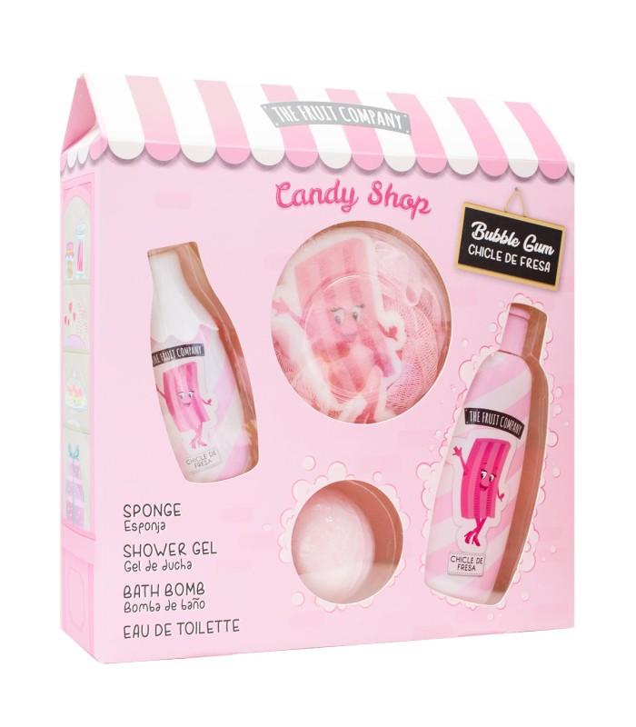 The Fruit Company Candy Shop Chicle de Fresa – Set de Baño con Gel, Colonia, Bomba y Esponja