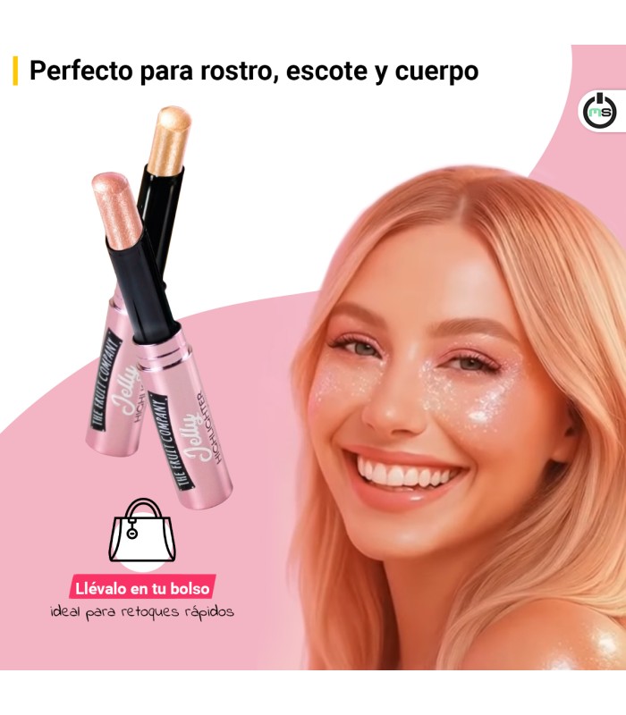 The Fruit Company Pack 4 Iluminadores Jelly Highlighter en Barra | Starlit Silver, Rosy Gem, Golden Girl y Brown Sugar | Brillo