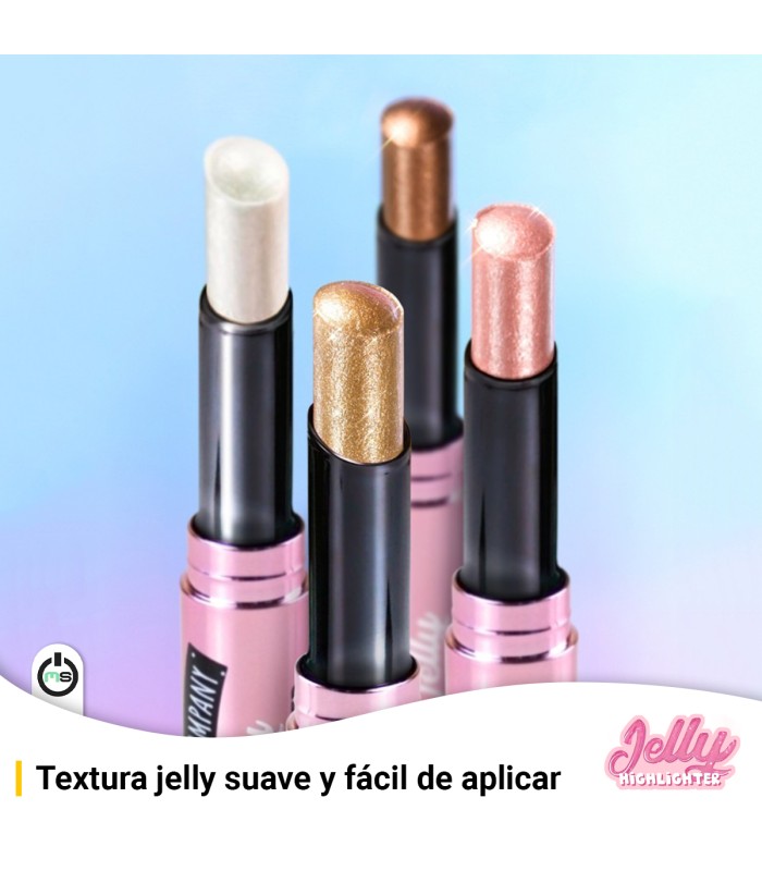 The Fruit Company Pack 4 Iluminadores Jelly Highlighter en Barra | Starlit Silver, Rosy Gem, Golden Girl y Brown Sugar | Brillo