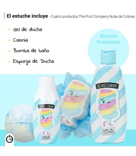 The Fruit Company Candy Shop Nube de Colores Set Baño 4 Piezas | Aroma Dulce Algodón de Azúcar | Gel, Colonia, Esponja y Bomba