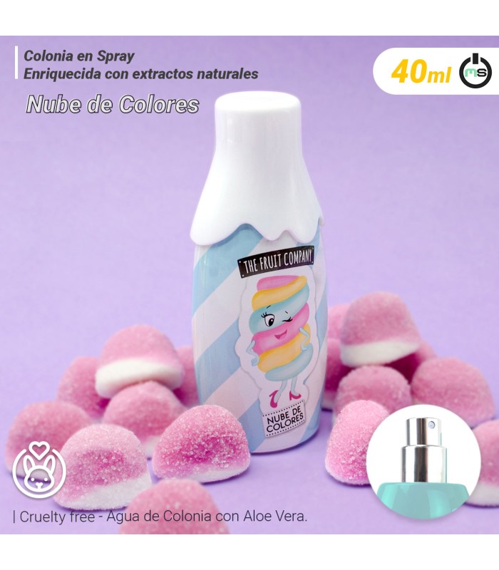 The Fruit Company Candy Shop Nube de Colores Set Baño 4 Piezas | Aroma Dulce Algodón de Azúcar | Gel, Colonia, Esponja y Bomba