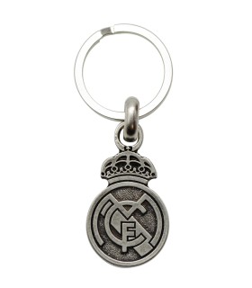 Llavero Metálico Oficial Real Madrid CF Escudo en Relieve | Acabado Plateado | Producto Licenciado | Regalo para Fans Merengues