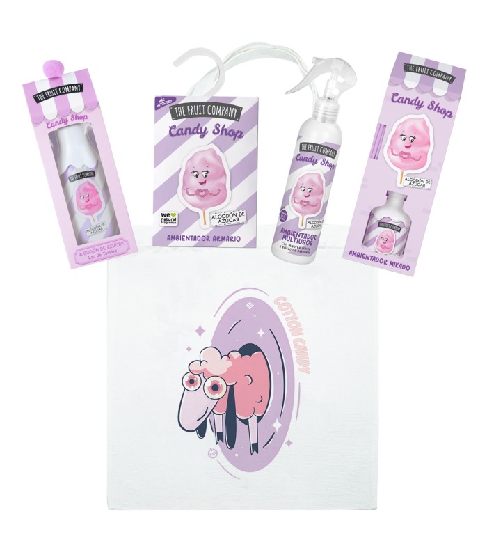 The Fruit Company Estuche Regalo Algodón de Azúcar Candy Shop con Ambientadores, Colonia en Spray y Tote Bag Reutilizable