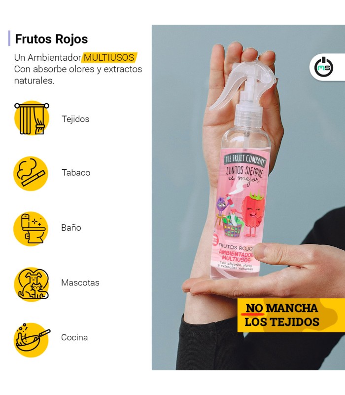The Fruit Company Spray Multiusos Frutos Rojos 250 ml | Ambientador Hogar Absorbe Olores, No Mancha y Aroma Intenso