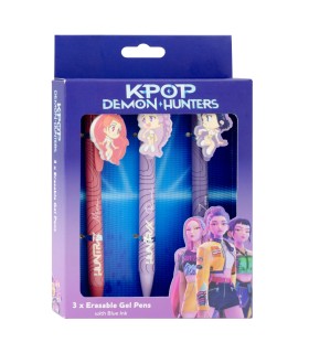 Pack 3 Bolígrafos de Gel Borrables K-Pop Demon Hunters Pyramid International | Tinta Suave y Diseño Exclusivo para Estudiantes