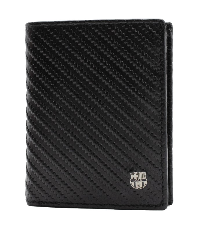 Cartera FC Barcelona Negra Tipo Piel con Monedero y Tarjeteros | Billetera Oficial Elegante con Acabado Fibra de Carbono