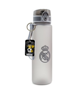 Botella Deportiva Real Madrid 650 ml Oficial + Llavero | Cantimplora Antigoteo Resistente con Medidor ml para Colegio y Deporte