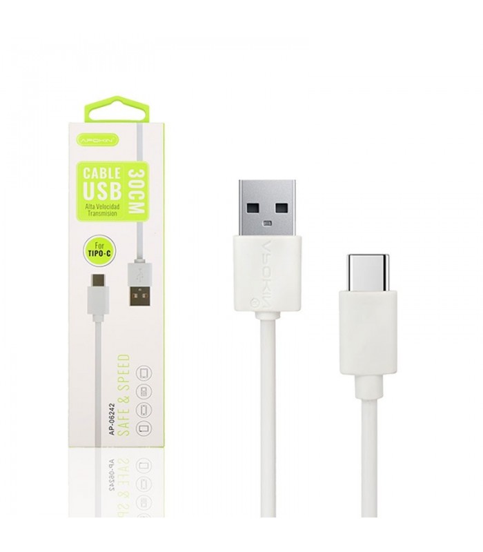 Cable de Datos y Carga APOKIN USB 2.0 a Tipo C Carga Rápida 30cm